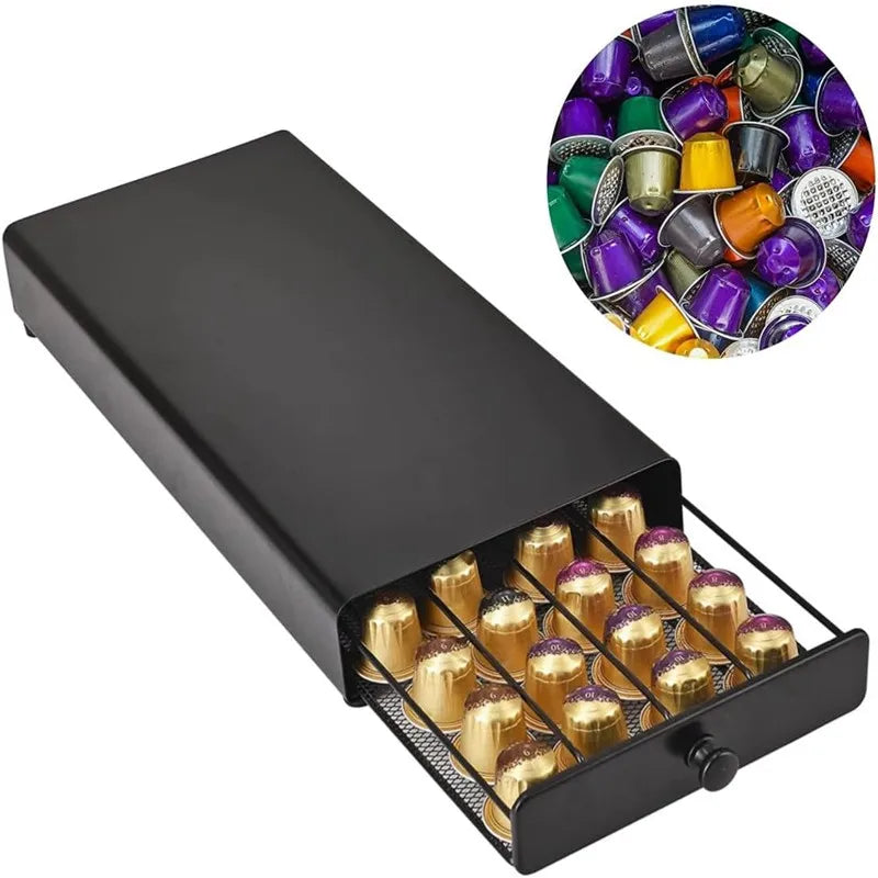 40 Nespresso Pods Coffee Drawer Holder | Capsule Storage Rack Organizer for Home & Kitchen Countertop