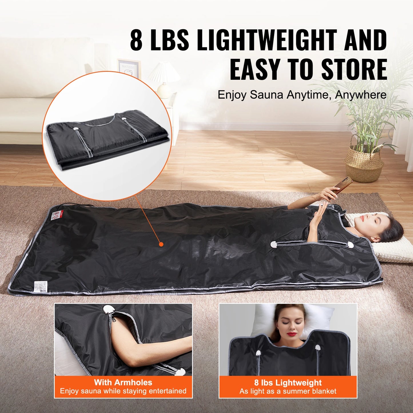 Portable Infrared Sauna Blanket | Foldable Full Body Sauna with Armholes | 6 Temperature Settings | Timer Control | Home Wellness & Travel Use