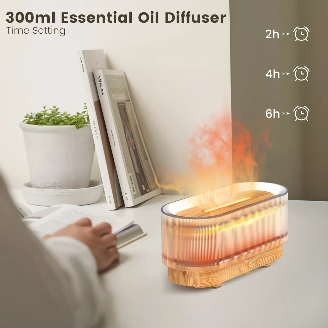 Flame Effect Essential Oil Diffuser | 300ML Aroma Humidifier with LED Firelight & Auto Shut-Off | Quiet, Portable by vitaAsana