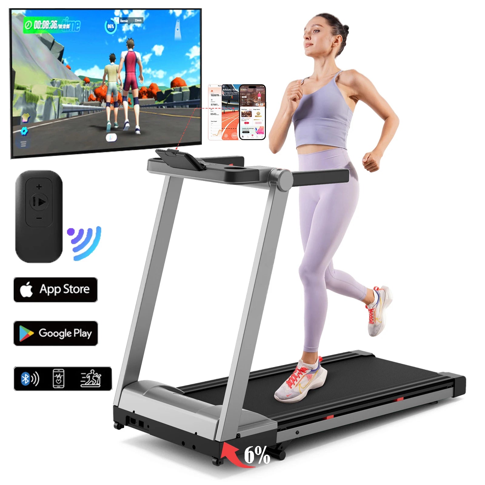 3.5HP Foldable Incline Treadmill Walking Pad | 350 lbs Capacity, Quiet Motor, Smart App AI Training & Compact Home Running Machine Silver