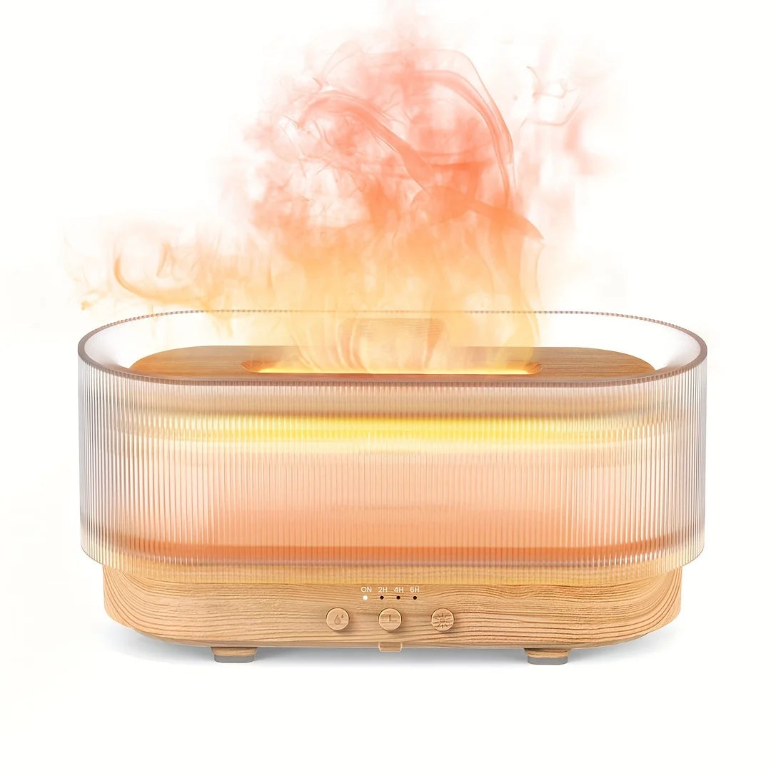 Flame Effect Essential Oil Diffuser | 300ML Aroma Humidifier with LED Firelight & Auto Shut-Off | Quiet, Portable by vitaAsana Wood
