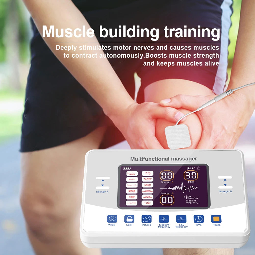 Dual Output TENS EMS Unit | 12 Modes, 30 Intensity Levels | USB-C Rechargeable, HD Display & Timer | Portable Pain & Muscle Relief
