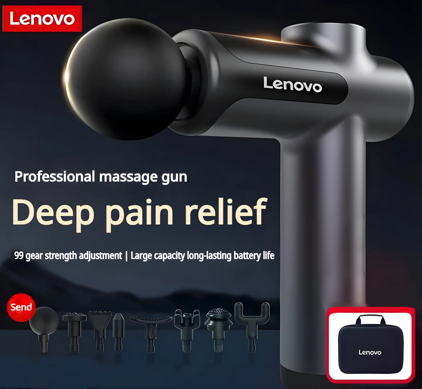 Lenovo Fascia Gun Deeply Relieves Muscle Soreness Fitness and Relaxation Equipment LED Touch Screen 8Massage Head Gifts