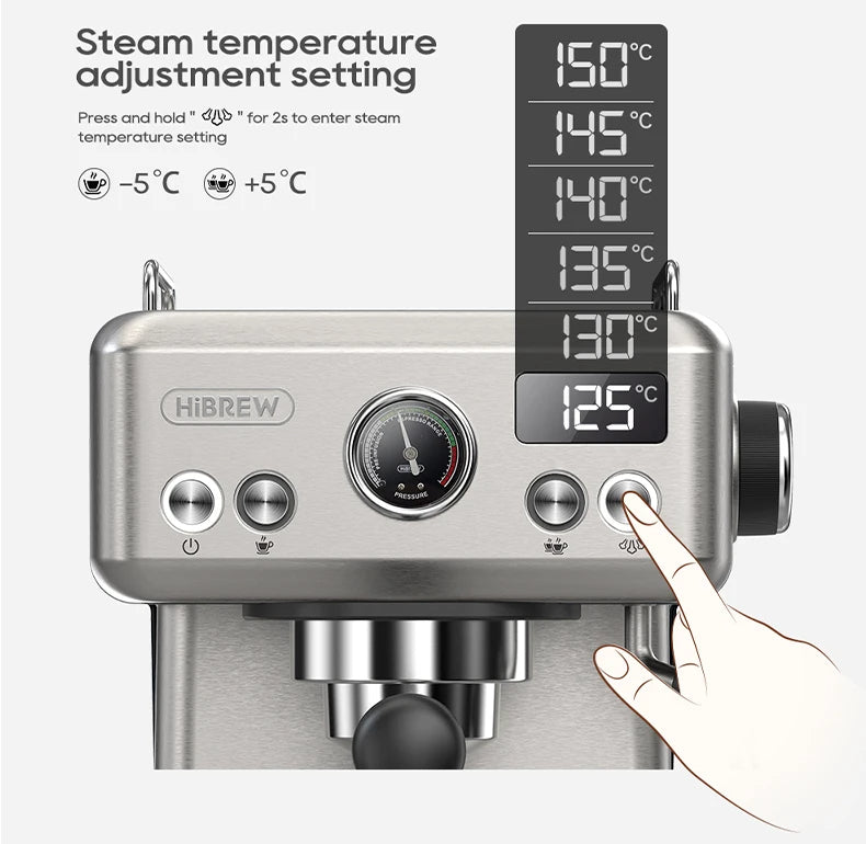 Semi Automatic Espresso Machine with Steam Wand | 20-Bar Pressure, 58mm Portafilter, PID Control | Adjustable Temperature & Cold Brew | 1.8L Tank – H10A