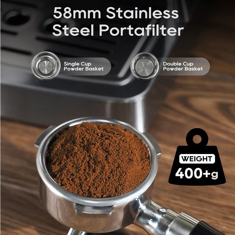 Semi Automatic Espresso Machine with Steam Wand | 20-Bar Pressure, 58mm Portafilter, PID Control | Adjustable Temperature & Cold Brew | 1.8L Tank – H10A