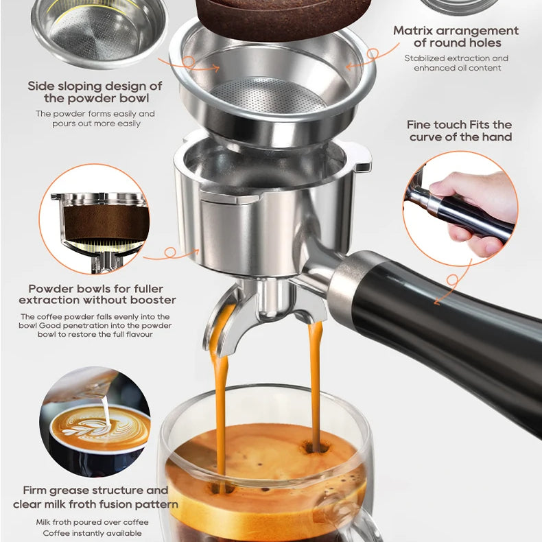 Semi Automatic Espresso Machine with Steam Wand | 20-Bar Pressure, 58mm Portafilter, PID Control | Adjustable Temperature & Cold Brew | 1.8L Tank – H10A