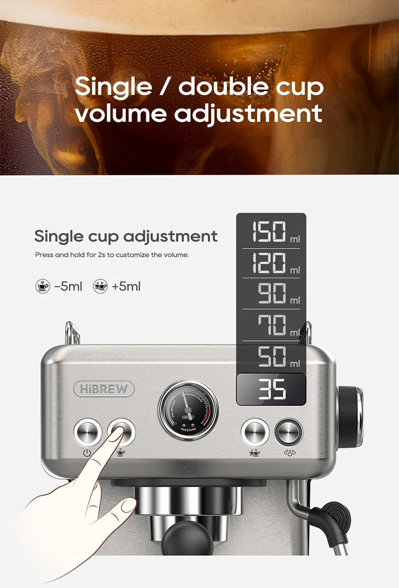 Semi Automatic Espresso Machine with Steam Wand | 20-Bar Pressure, 58mm Portafilter, PID Control | Adjustable Temperature & Cold Brew | 1.8L Tank – H10A