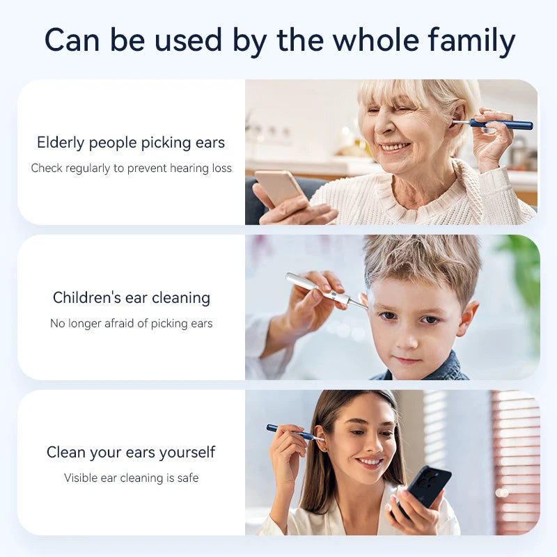 Ear Wax Removal Tool with Camera | 12MP HD Wi-Fi Otoscope for iPhone & Android | LED Light, 3-in-1 Spoon, Pick & Tweezer Kit