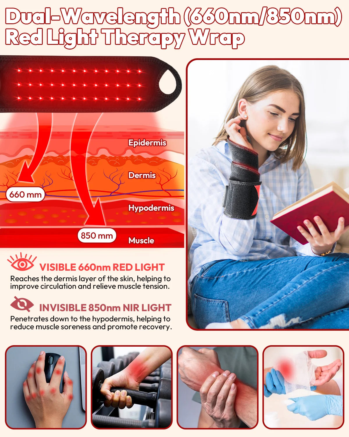 Red Light Therapy Wrap with Heat and Vibration