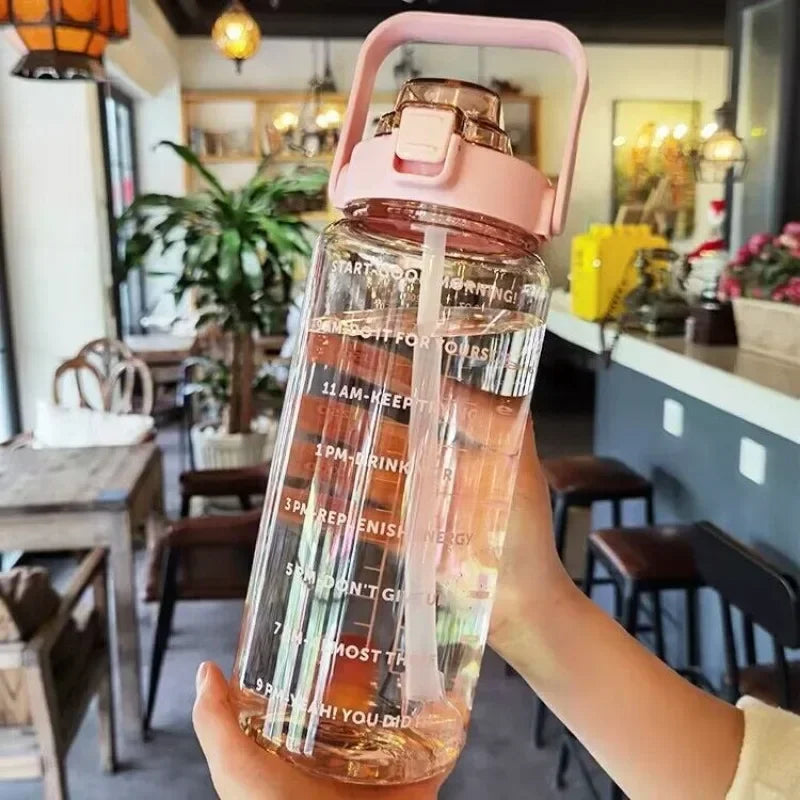68 oz Motivational Water Bottle – 2 L Leak-Proof Sports Jug with Straw, Time Marker & Flip-Top Lid, BPA-Free
