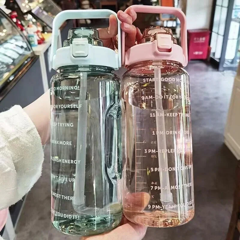 68 oz Motivational Water Bottle – 2 L Leak-Proof Sports Jug with Straw, Time Marker & Flip-Top Lid, BPA-Free