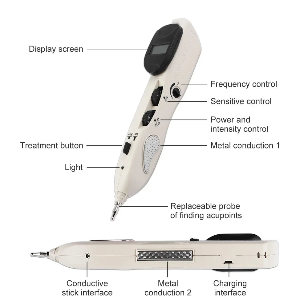 Electric Acupuncture Pen with LCD | Pain Relief Tool with 3 Probes & 10 Intensity Levels | Rechargeable Meridian Therapy by vitaAsana