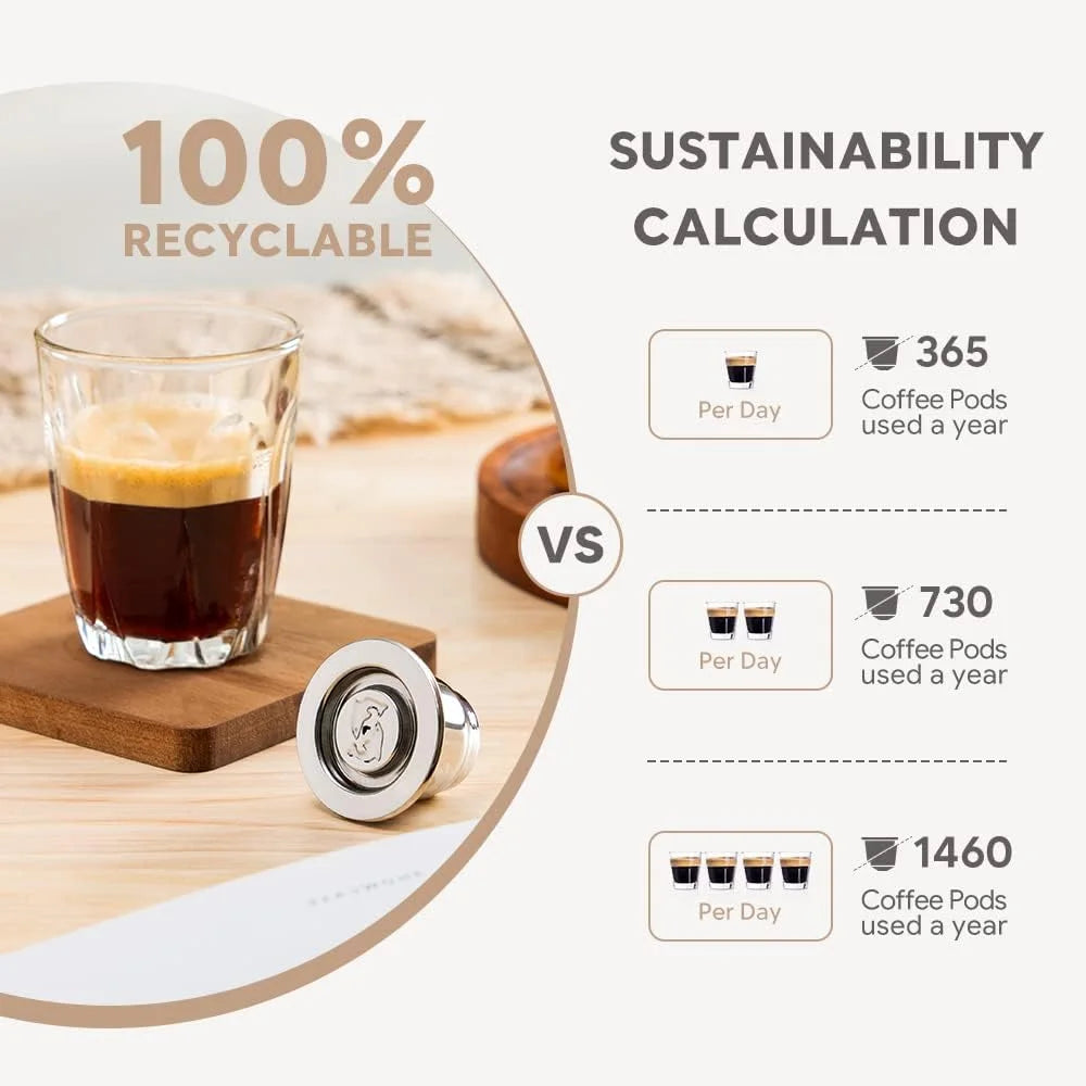 Nespresso Reusable Pods | Stainless Steel Coffee Capsule with Crema Filter | Eco-Friendly, Refillable & Money-Saving Espresso Pod
