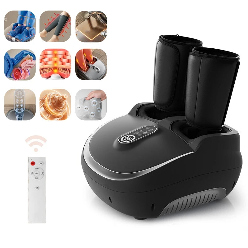 Foot and Calf Recovery System | Shiatsu Foot Massager with Heat | Air Compression Leg Massager Machine with LCD Display Black