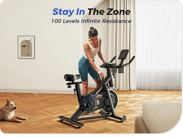 Smart Indoor Exercise Bike | Ultra-Quiet Belt Drive | 15 lb Flywheel | App Sync + 300 lb Capacity