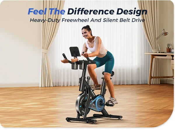 Smart Indoor Exercise Bike | Ultra-Quiet Belt Drive | 15 lb Flywheel | App Sync + 300 lb Capacity