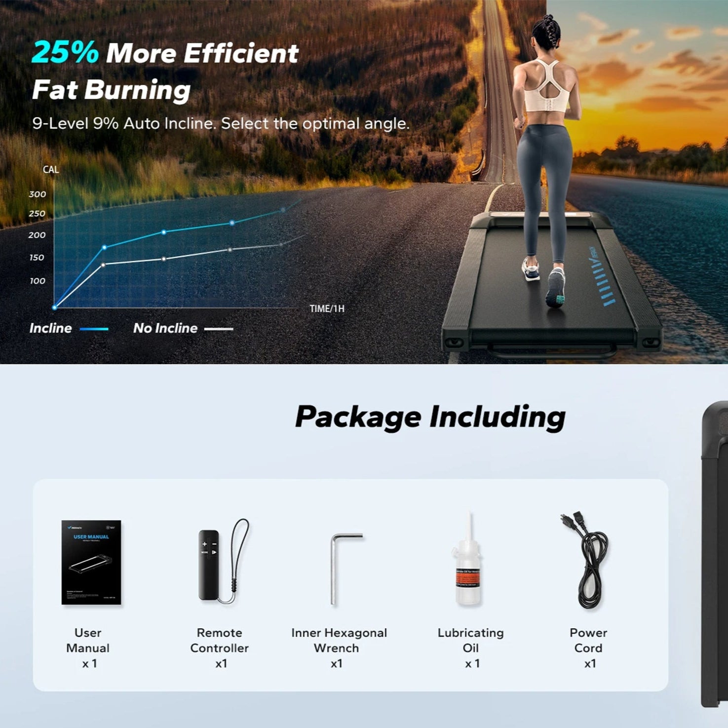 Under Desk Walking Pad Treadmill | 2.5HP Quiet Motor | 9% Electric Incline | Bluetooth App + Remote