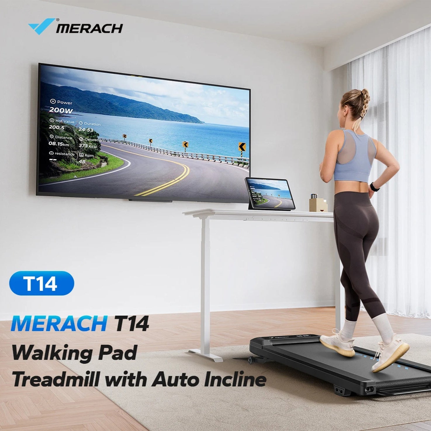Under Desk Walking Pad Treadmill | 2.5HP Quiet Motor | 9% Electric Incline | Bluetooth App + Remote