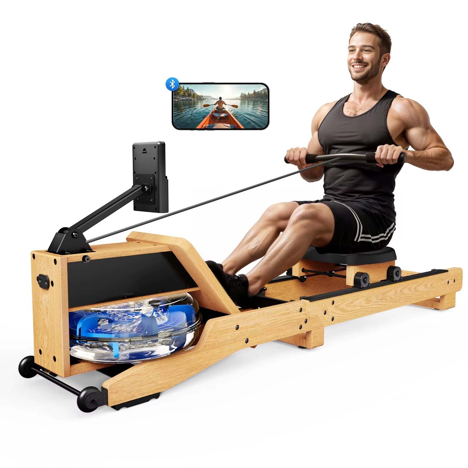 Water Rowing Machine | FSC Oak Wood | 12-Blade Resistance | App Sync & Easy Storage RED OAK WOOD