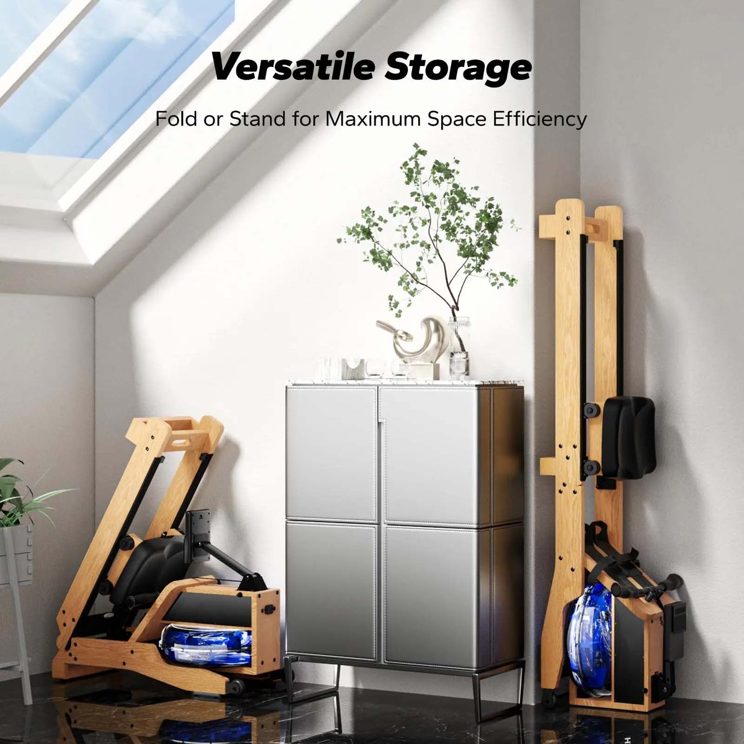 Water Rowing Machine | FSC Oak Wood | 12-Blade Resistance | App Sync & Easy Storage