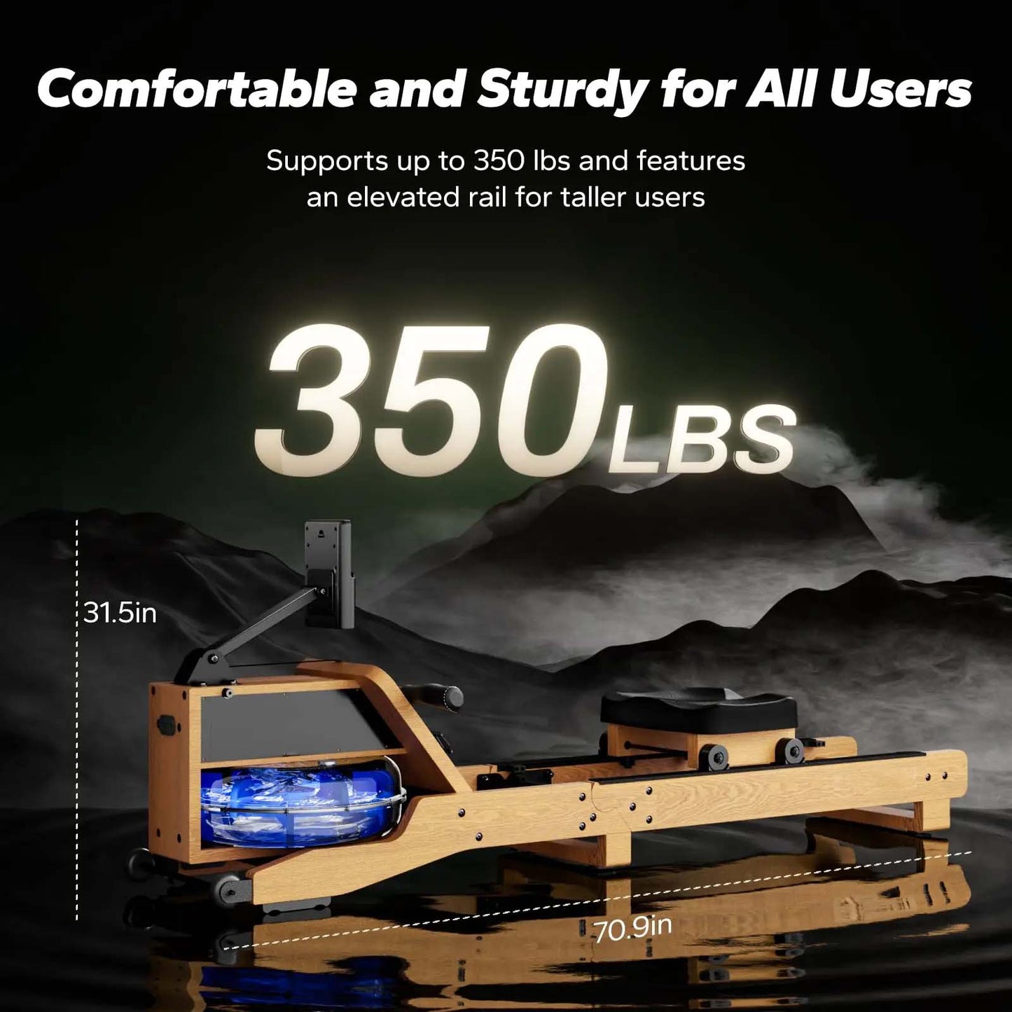 Water Rowing Machine | FSC Oak Wood | 12-Blade Resistance | App Sync & Easy Storage