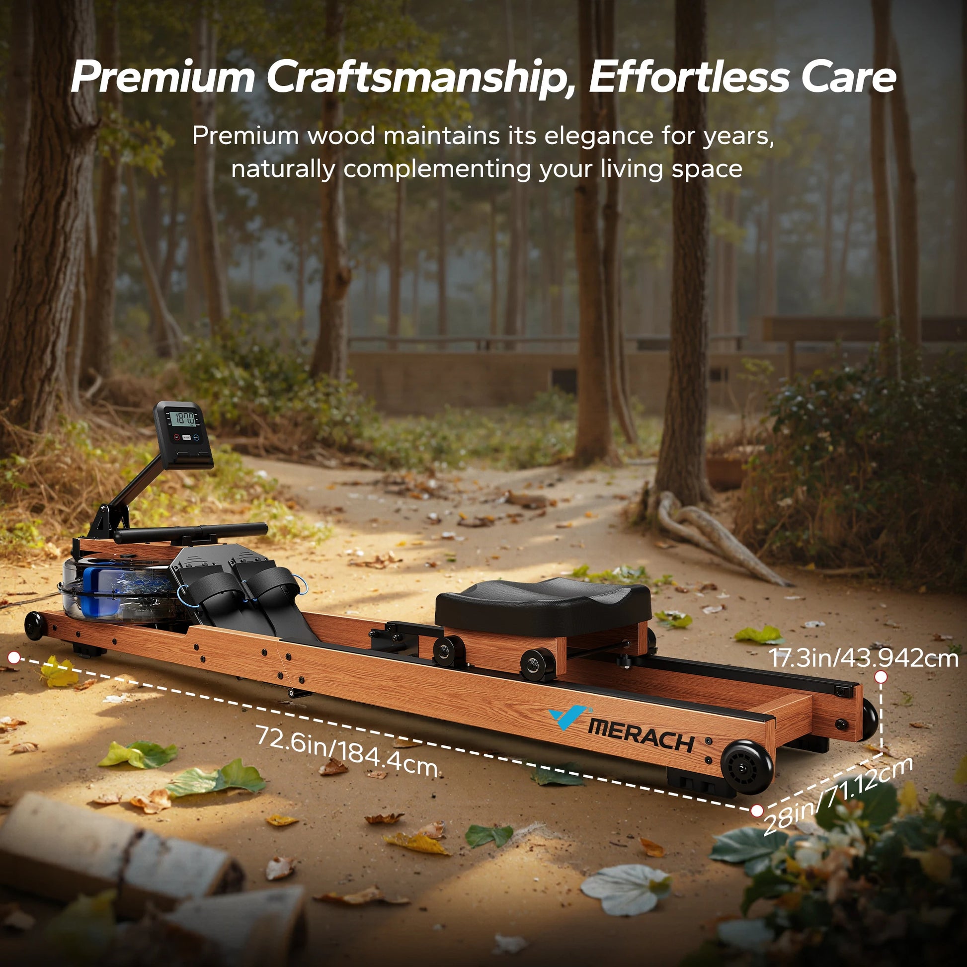 Water Rowing Machine | Foldable Solid Wood Row Machine, 400lbs Capacity, Leak-Proof Tank, Monitor & App Connected | Quiet Home Cardio Equipment