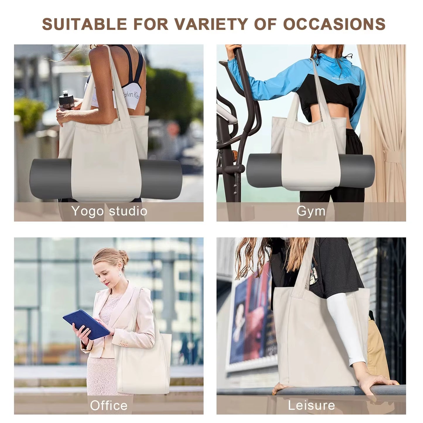 Canvas Yoga-Mat Tote Bag – Durable 14×15 in Carrier with Adjustable Strap & Bottle Pocket, Fits Standard 24 in Mats