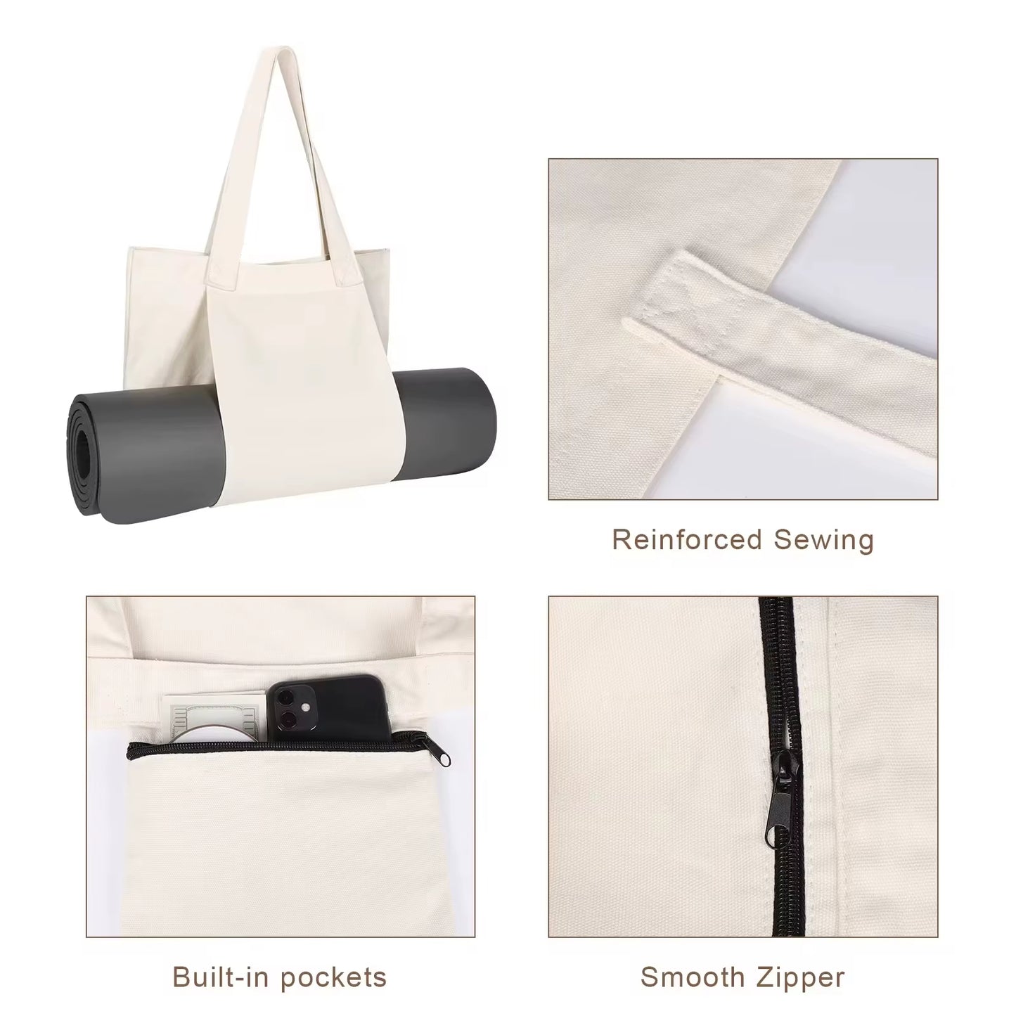Canvas Yoga-Mat Tote Bag – Durable 14×15 in Carrier with Adjustable Strap & Bottle Pocket, Fits Standard 24 in Mats