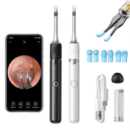 Ear Wax Removal Tool with Camera | 12MP HD Wi-Fi Otoscope for iPhone & Android | LED Light, 3-in-1 Spoon, Pick & Tweezer Kit