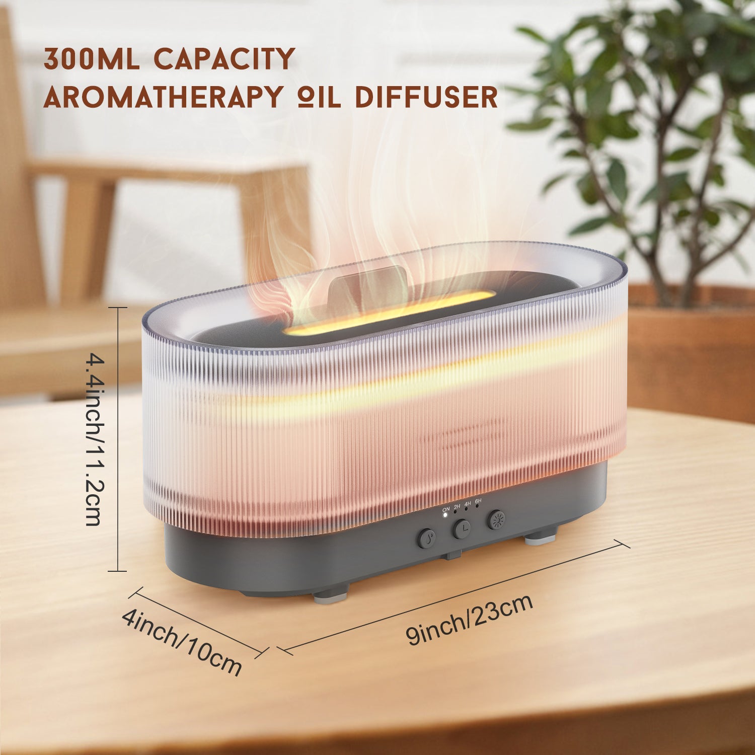 Flame Effect Essential Oil Diffuser | 300ML Aroma Humidifier with LED Firelight & Auto Shut-Off | Quiet, Portable by vitaAsana