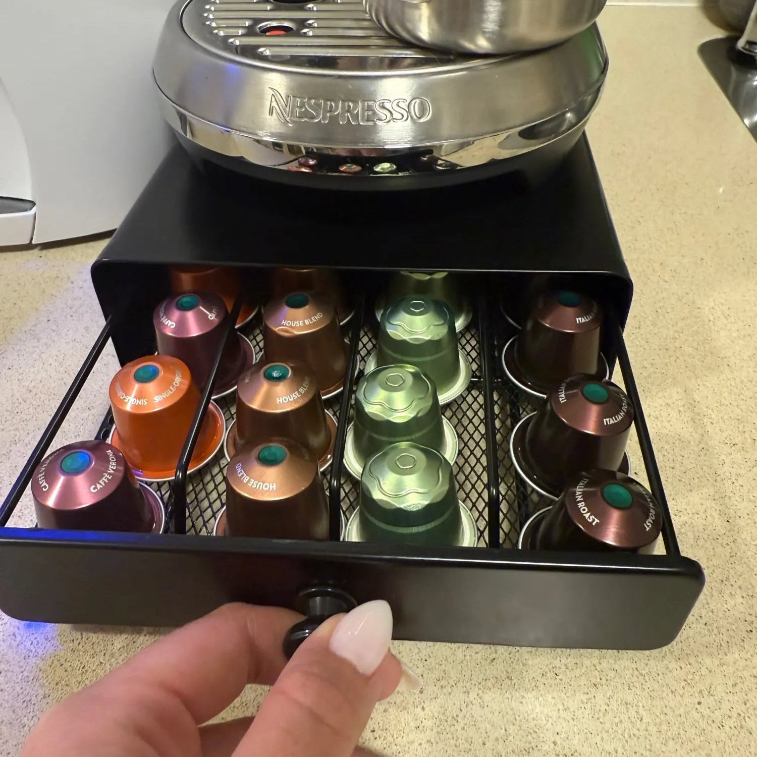 40 Nespresso Pods Coffee Drawer Holder | Capsule Storage Rack Organizer for Home & Kitchen Countertop