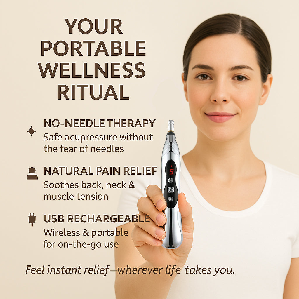 Electric Acupuncture Pen – Needle-Free Pain Relief, 9-Level Electro-Stim, 5 Therapy Heads, USB-C Rechargeable