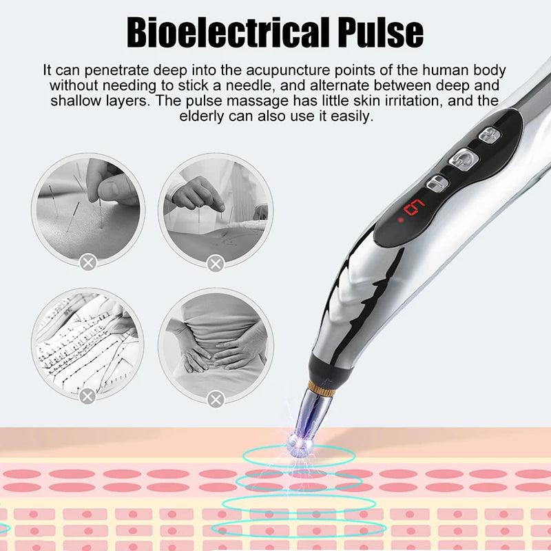Electric Acupuncture Pen – Needle-Free Pain Relief, 9-Level Electro-Stim, 5 Therapy Heads, USB-C Rechargeable