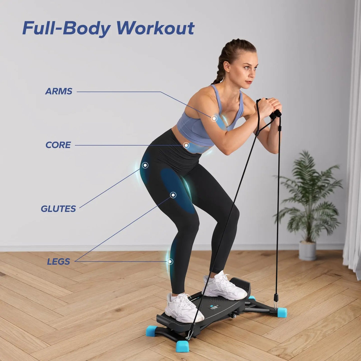 Slide Stepper Ski Machine 440 lb Capacity | Full Body Home Workout with Resistance Bands & LCD Display | No Assembly Required