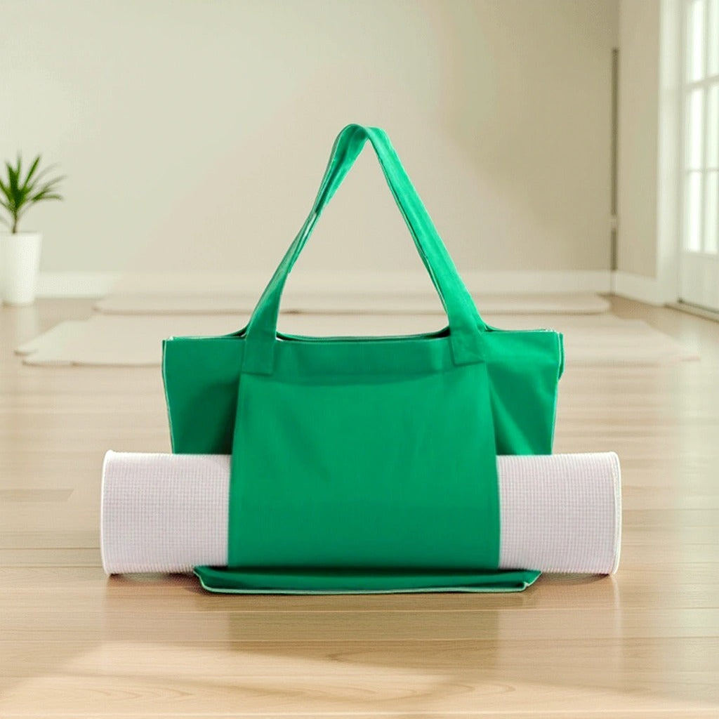 Canvas Yoga-Mat Tote Bag – Durable 14×15 in Carrier with Adjustable Strap & Bottle Pocket, Fits Standard 24 in Mats Green