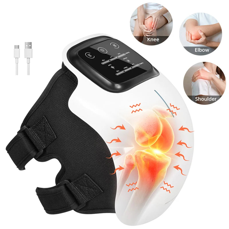 Heated Knee Massager with Vibration | 3 Heat & Massage Levels | LED Display | Cordless Rechargeable Knee Brace for Pain Relief & Joint Recovery