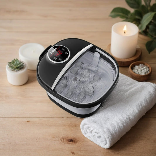 Foldable Heated Foot Spa with Bubbles, Rollers & Red Light | Portable Foot Bath Massager with Temp Control 96–116°F | Fits Up to US Men’s 13 Black