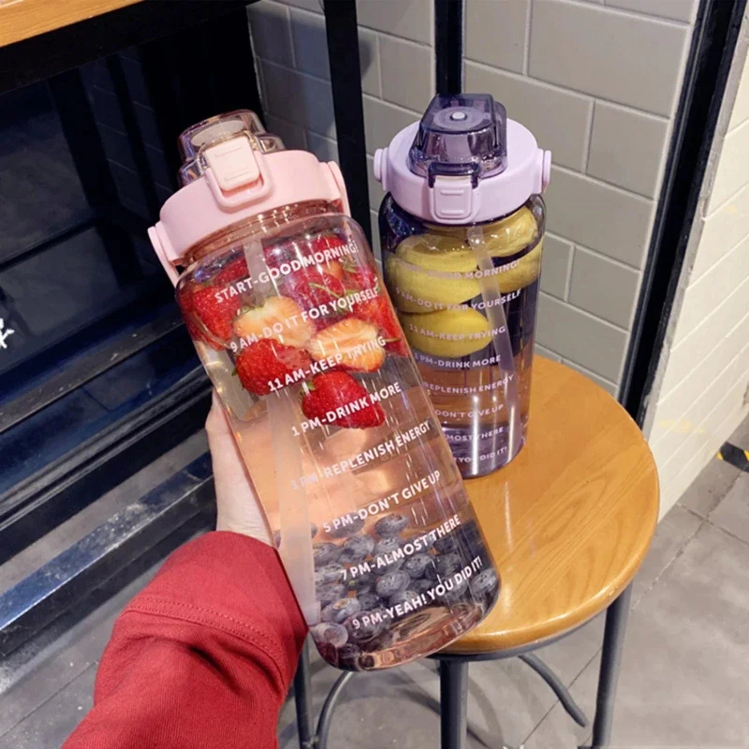 68 oz Water Bottle with Straw & Time Marker | Large 2L Motivational Water Jug | Leakproof, BPA-Free, Portable for Gym & Travel