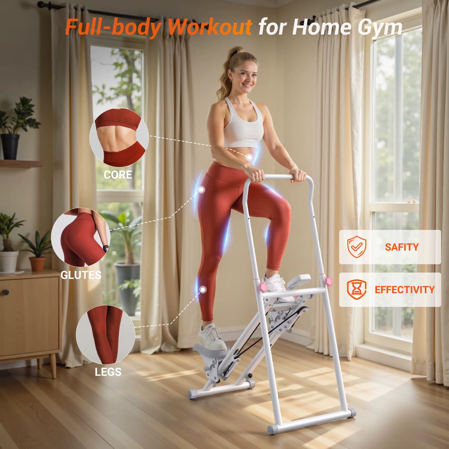 Vertical Climber Machine | Full-Body Stair Stepper Cardio Trainer | Compact Folding Home Gym Equipment | Adjustable Pedals & Handles | 300lb Capacity