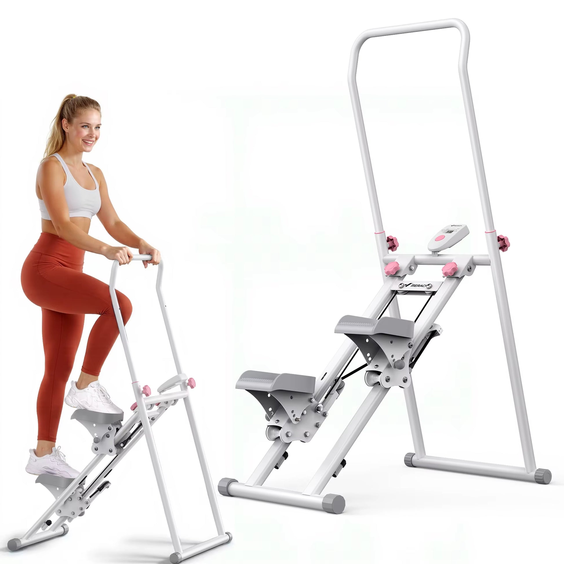 Vertical Climber Machine | Full-Body Stair Stepper Cardio Trainer | Compact Folding Home Gym Equipment | Adjustable Pedals & Handles | 300lb Capacity White