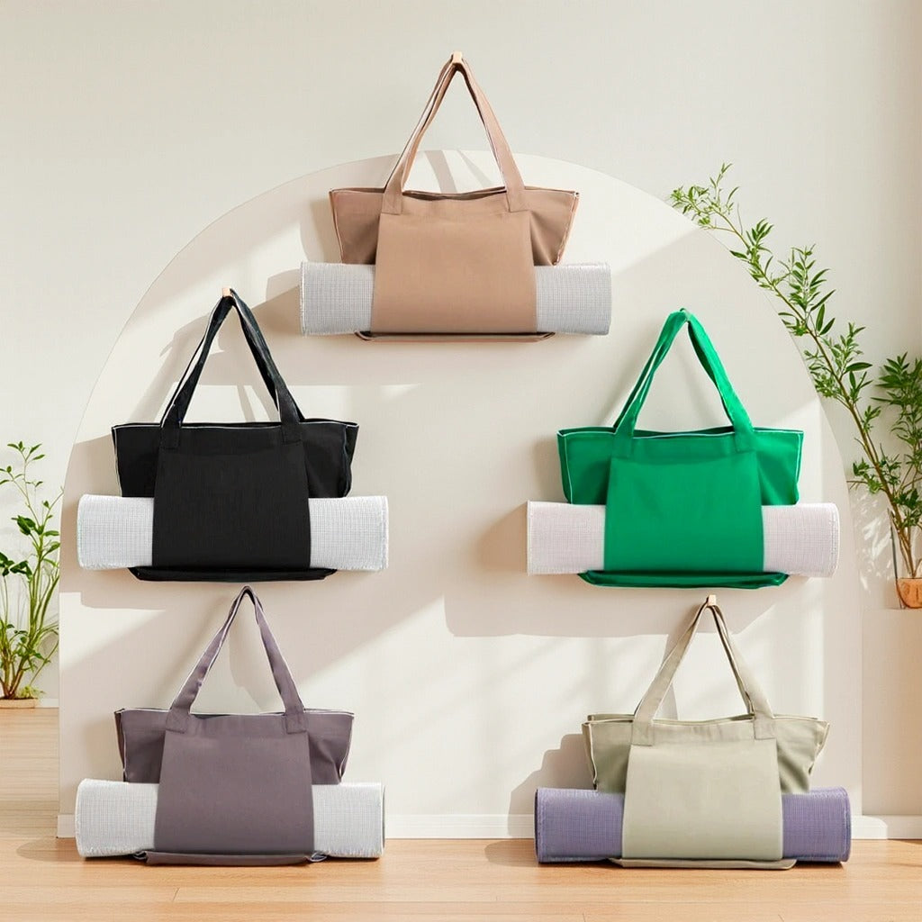 Yoga Mat Carry Tote Bag | Durable Canvas Shoulder Bag with Extra Storage | Fits 24" Yoga Mats, Towels & Bottles