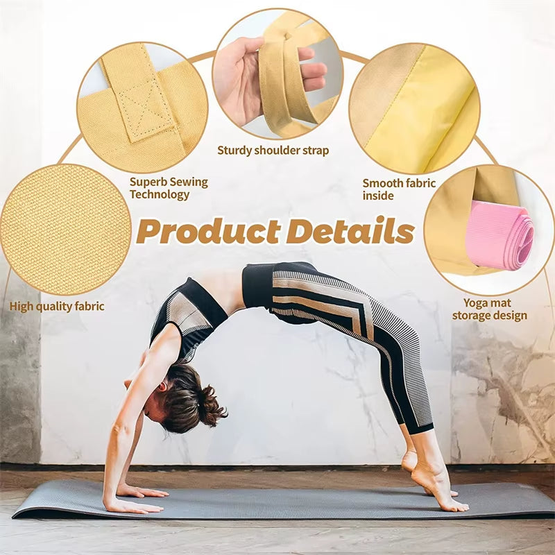 Canvas Yoga-Mat Tote Bag – Durable 14×15 in Carrier with Adjustable Strap & Bottle Pocket, Fits Standard 24 in Mats