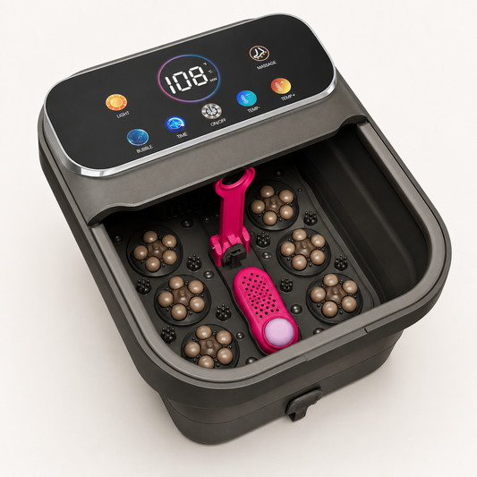 Collapsible Heated Foot Spa Bath Massager with Bubbles, Rollers, Temperature Control, Remote & Pedicure Stone