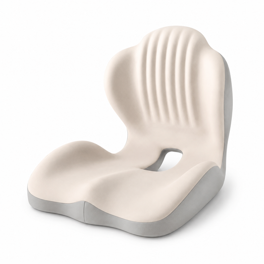 Memory Foam Seat Cushion with Lumbar Support - White