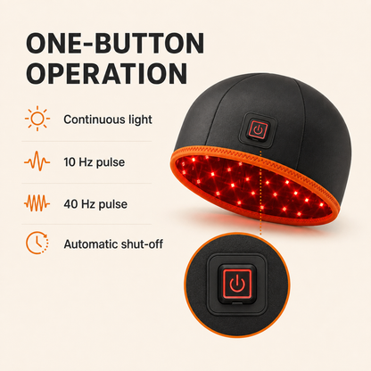 Red Light Therapy Hat with 660nm Red & 850nm Near-Infrared LEDs, 10Hz/40Hz Pulse Modes & Auto Shut-Off