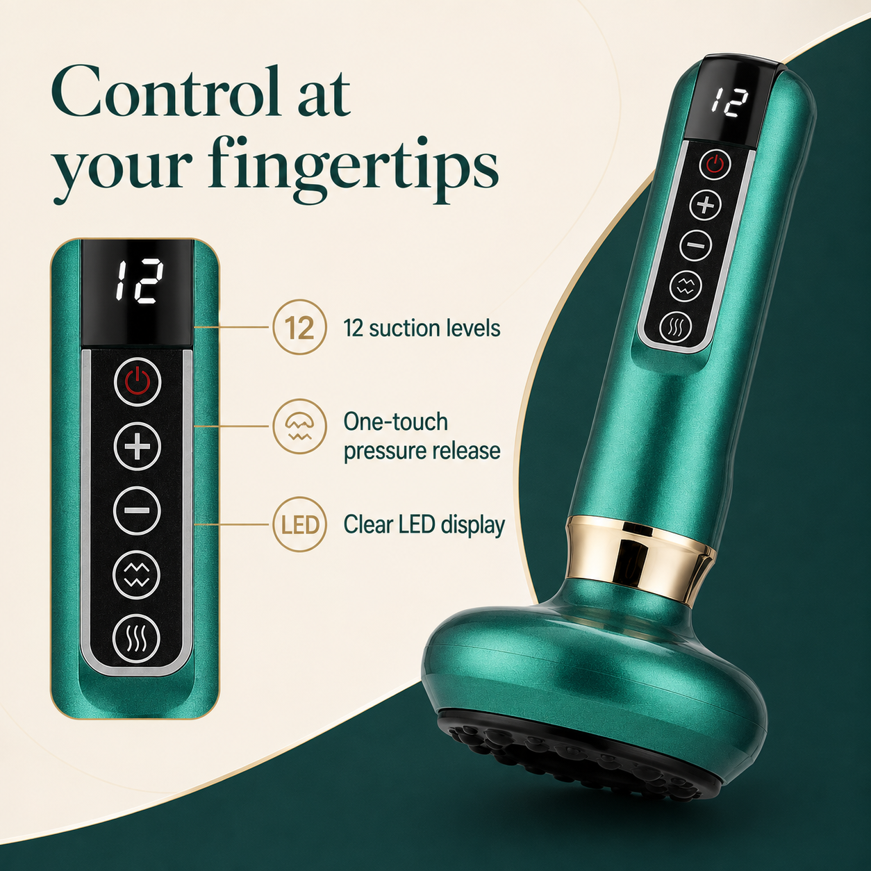 Electric Cupping Massager with Infrared Heat, 12 Suction Levels, Scraping Function & Rechargeable Cordless Design