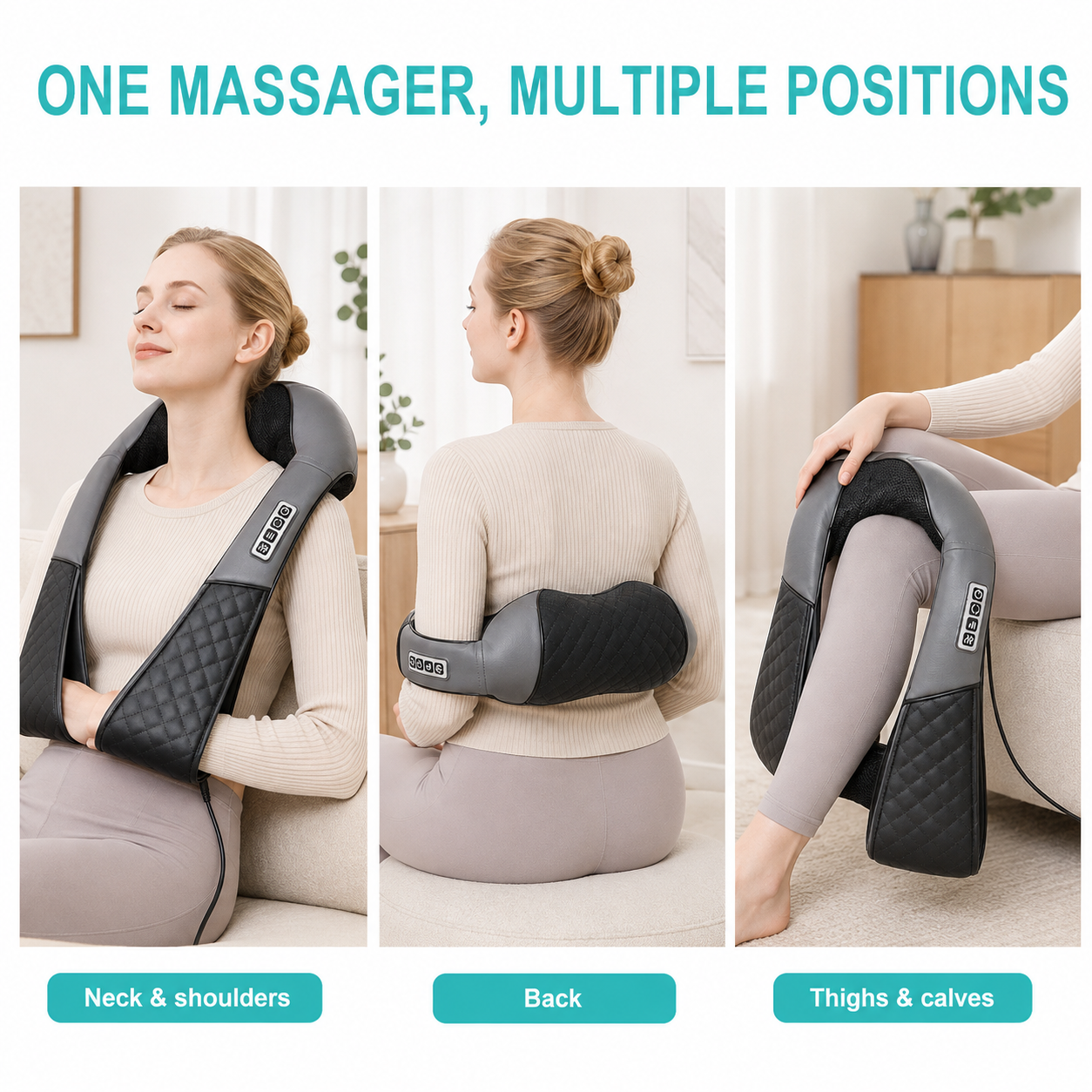 Shiatsu Neck and Shoulder Massager with Heat | 8 Kneading Nodes, 3 Speeds, Auto Reverse & Car Adapter
