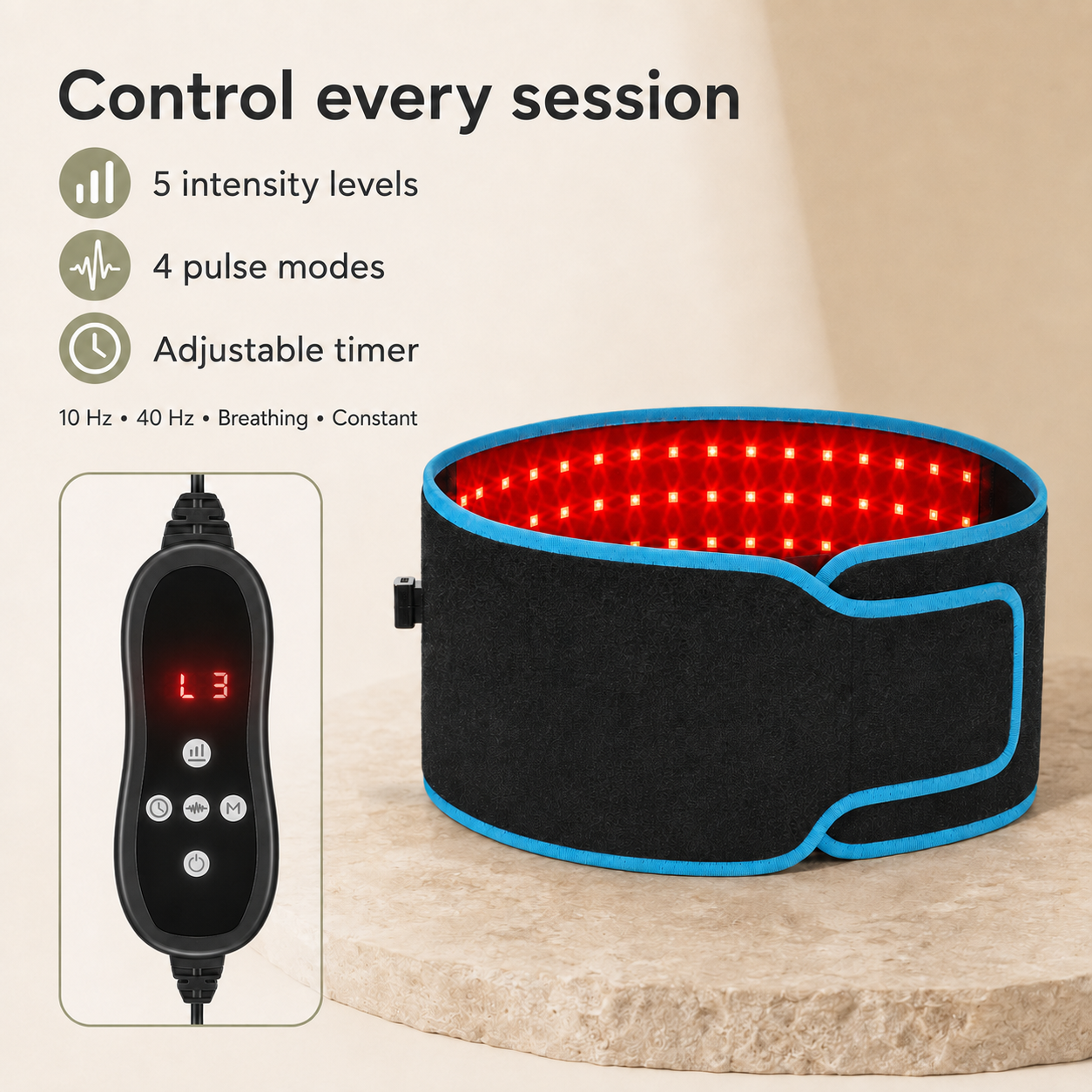 660nm and 850nm Red Light Belt | High-Output Infrared LED Wrap with 4 Modes, 15–30 Minute Timer & Flexible Body Fit