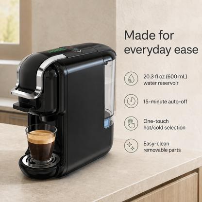 5-in-1 Capsule Coffee Machine | Compatible with Nespresso Original, K-Cup, Dolce Gusto and ESE Pods, Ground Coffee, 20-Bar Hot/Cold