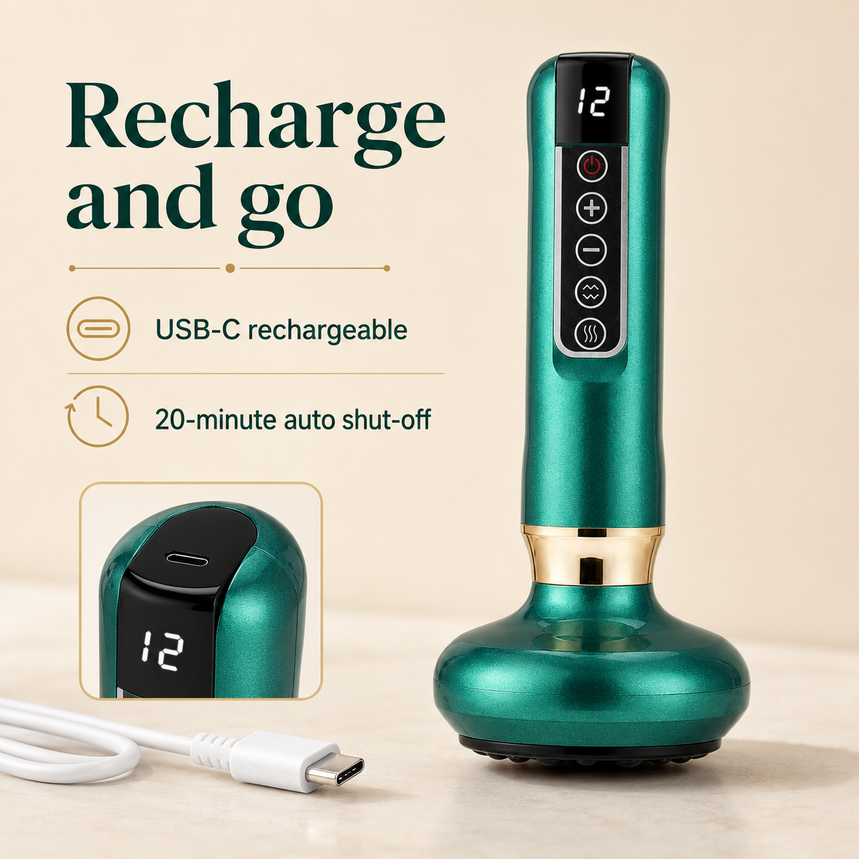 Electric Cupping Massager with Infrared Heat, 12 Suction Levels, Scraping Function & Rechargeable Cordless Design